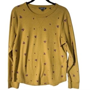 Toad & Co Waffle Knit Sweater Top Mustard Yellow Fliral Pattern Size XL